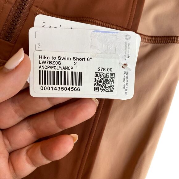 Lululemon Women’s 2 Hike To Swim Biker Shorts Brown Tan Colorblock Athletic New - Picture 3 of 7